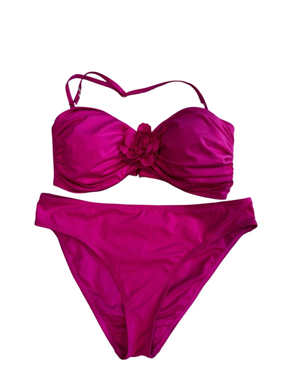 Kate Spade Swim Rosette Bandeau Top, Vivid Snapdragon  M Top L Bottom